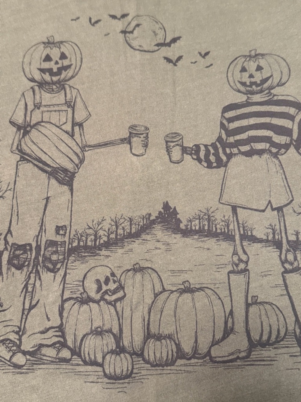 American Eagle Halloween Pumpkin Graphic T-Shirt Green Cotton XL - Picture 7 of 8
